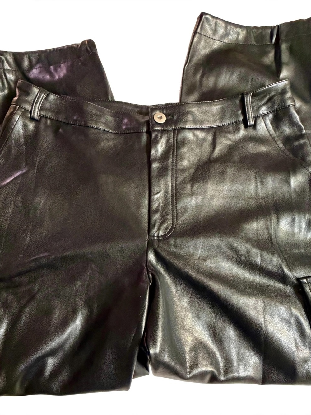 7 For All Mankind Faux Leather Cargo Pants L Black Moto Streetwear Y2K